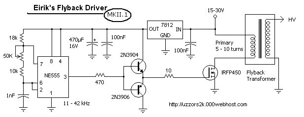 555 Timer Flyback Driver Schematic